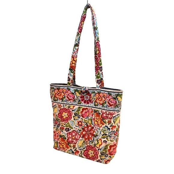 Vera Bradley Quilted Floral Tote Bag With Button Closure - Picture 1 of 14